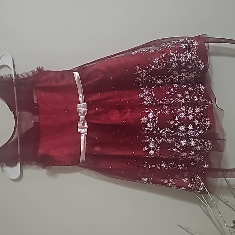 Girls Red & Silver Sparkle Dress